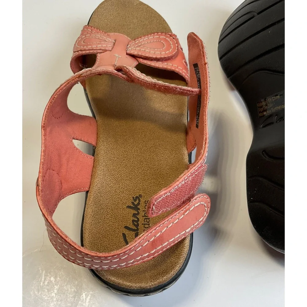 Clarks Bendables Coral Pink Leather Slingback Wedge Sandals 65780 Womens 8M lexi